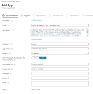Deploy the Cisco Secure Client with Umbrella Module using Intune ...